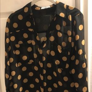 Express Portofino sheer polka dot long sleeve top